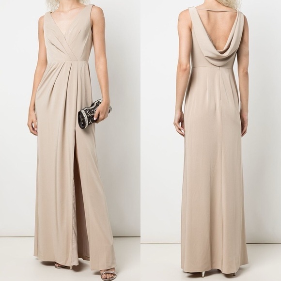 Marchesa Notte Bridesmaids Champagne Cowl Back Gown - Picture 1 of 9